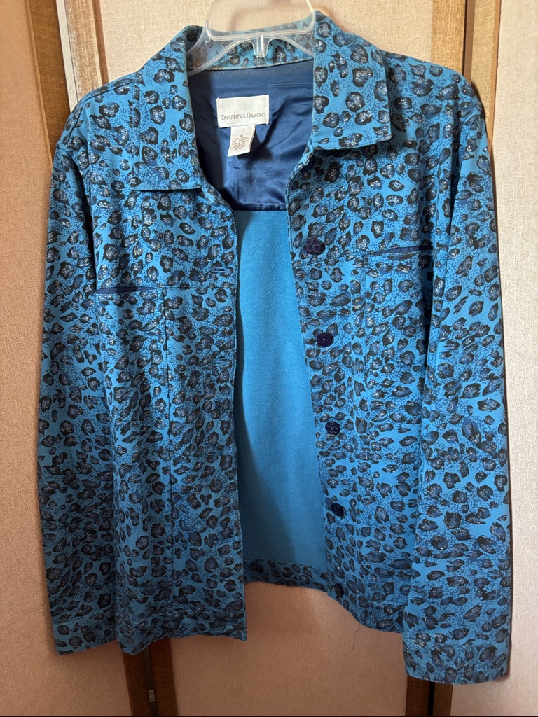 Draper's & Damon's Blue Leopard Print Button Front Jacket Xl
